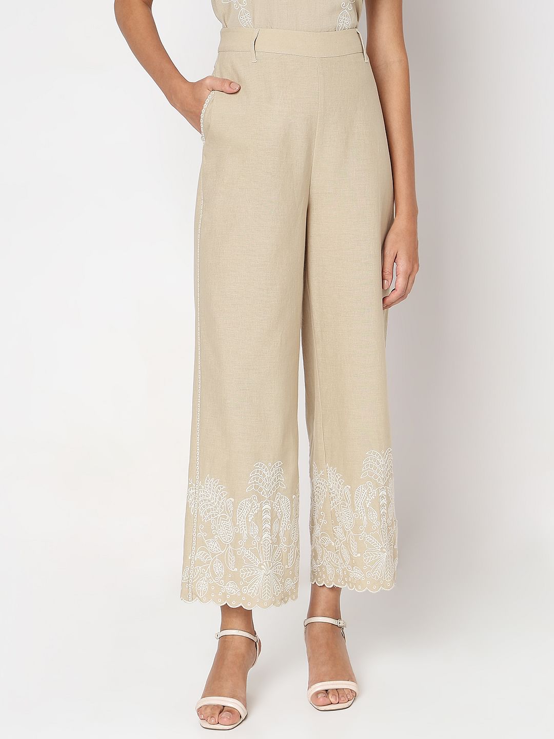 Beige Straight Fit Co-Ord Set Pants