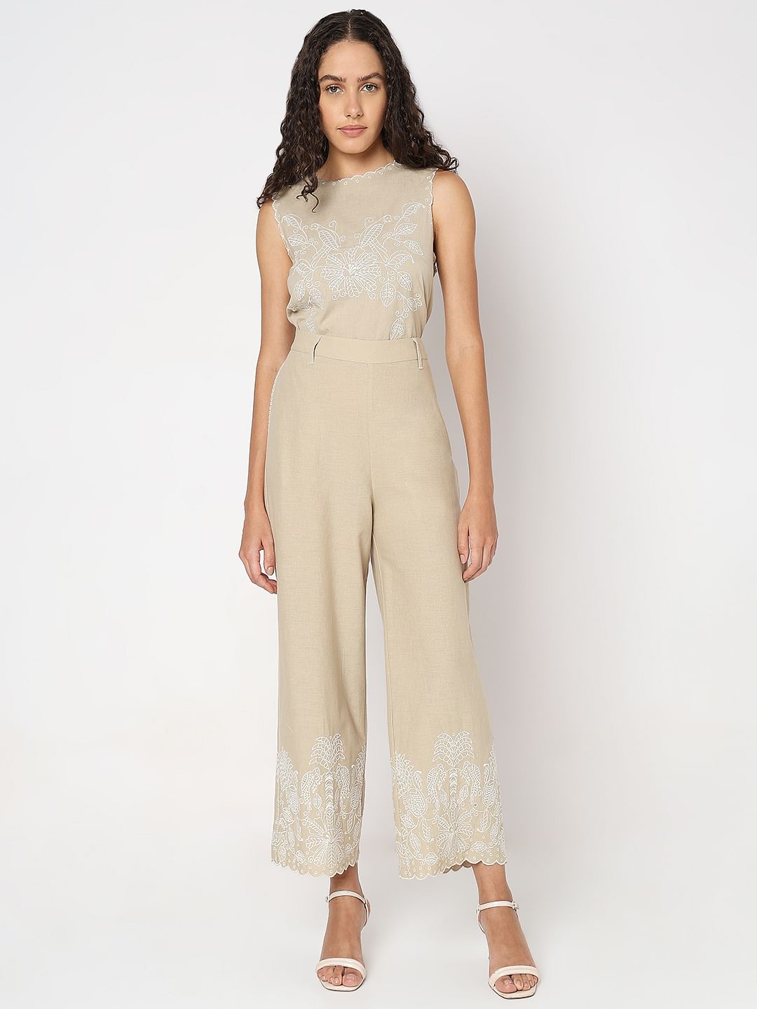 Beige Straight Fit Co-Ord Set Pants