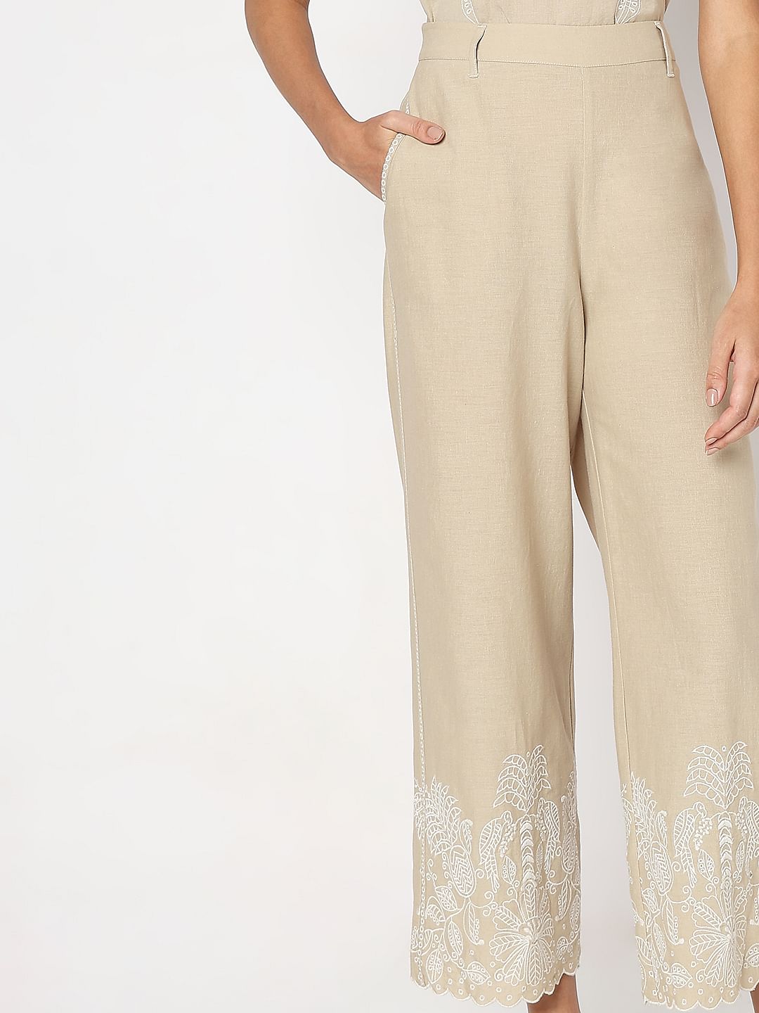 Beige Straight Fit Co-Ord Set Pants