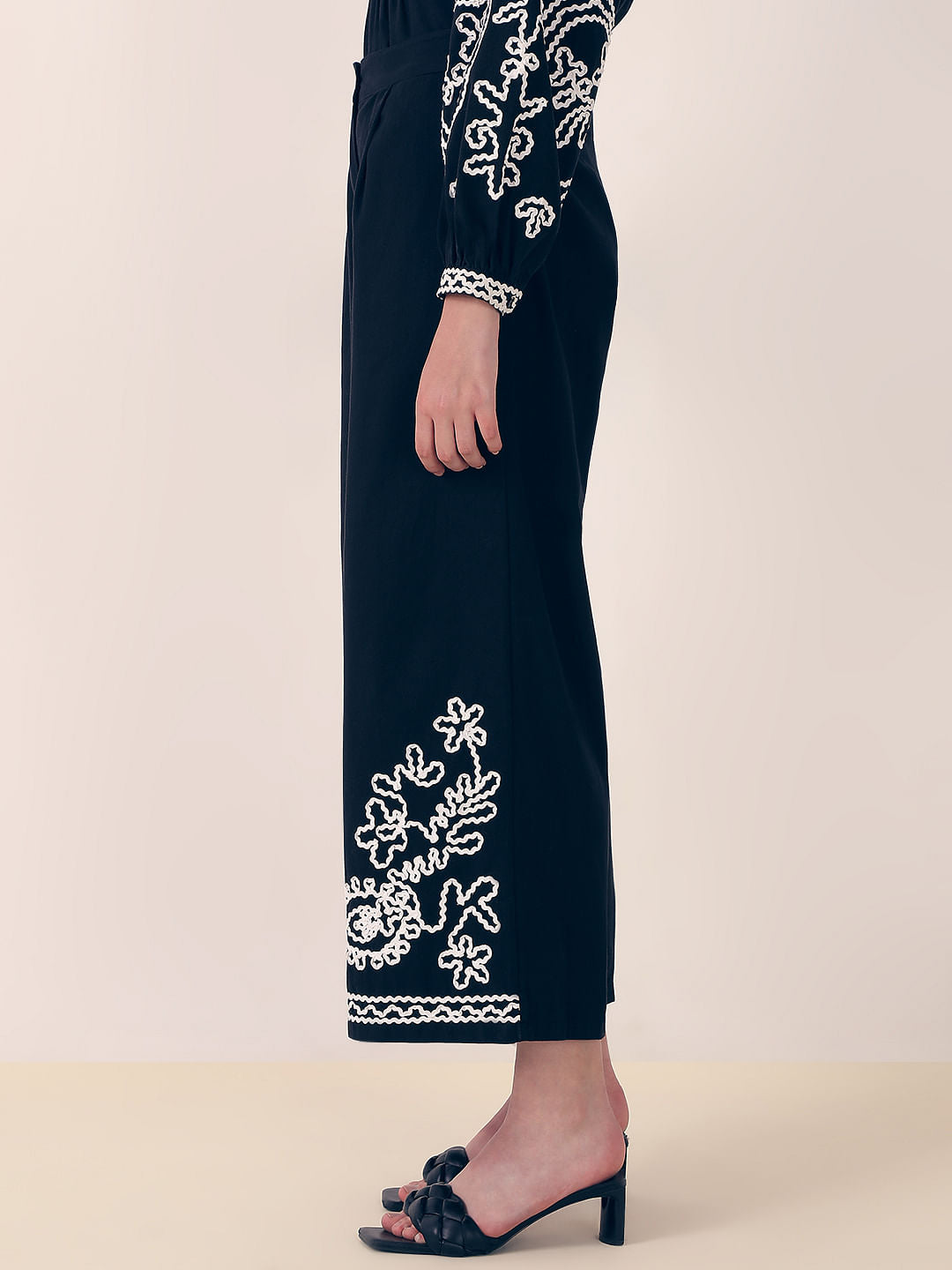 Black Embroidered Co-Ord Set Pants