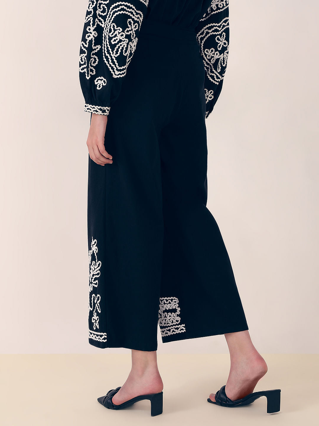 Black Embroidered Co-Ord Set Pants