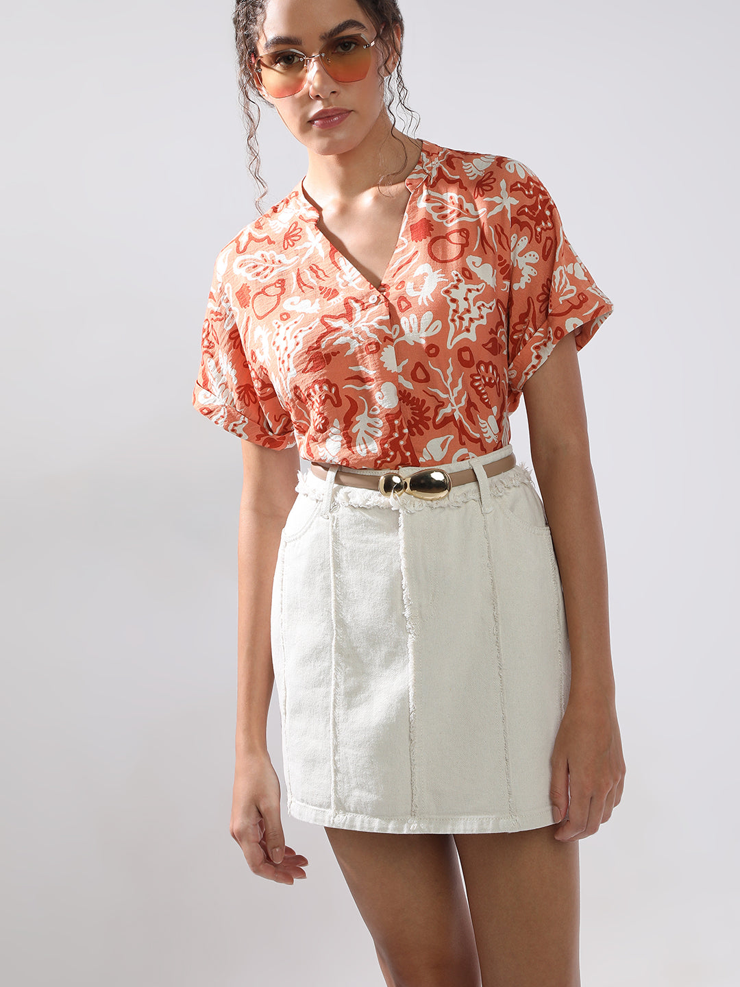 Brown Printed Top