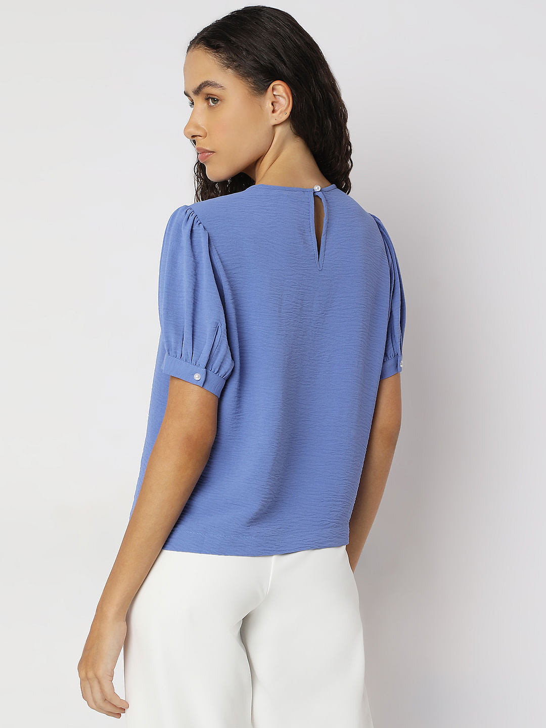 Blue Puff Sleeves Top