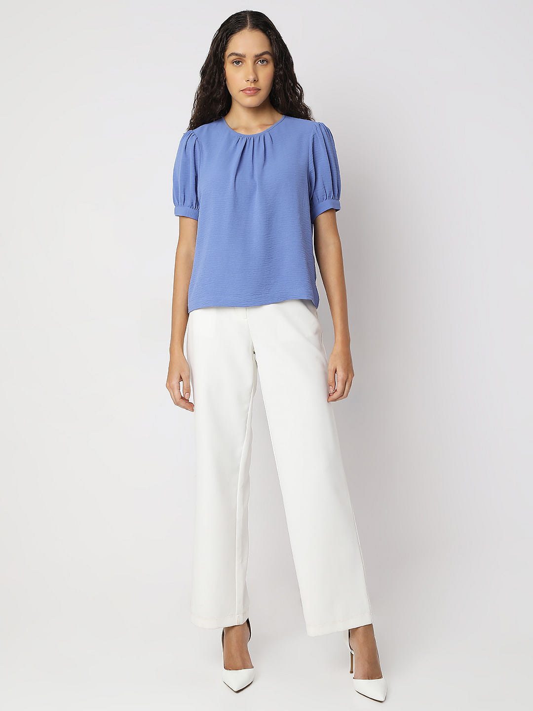 Blue Puff Sleeves Top