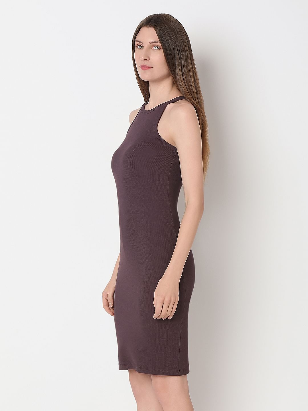 Brown Halter-Neck Bodycon Dress