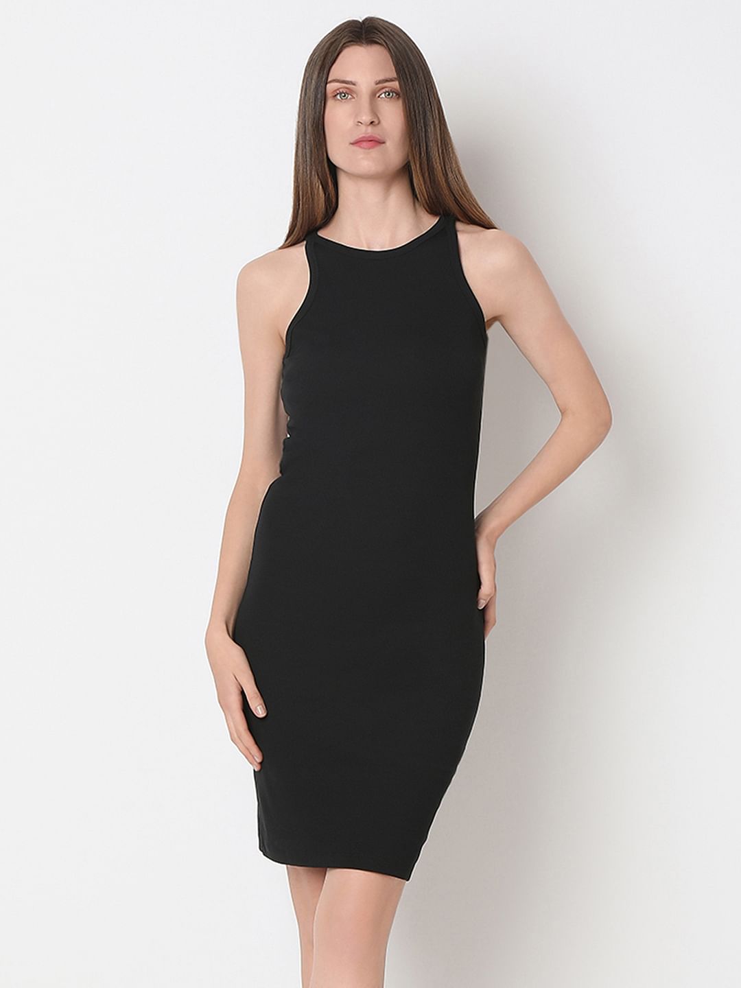 Black Halter-Neck Bodycon Dress