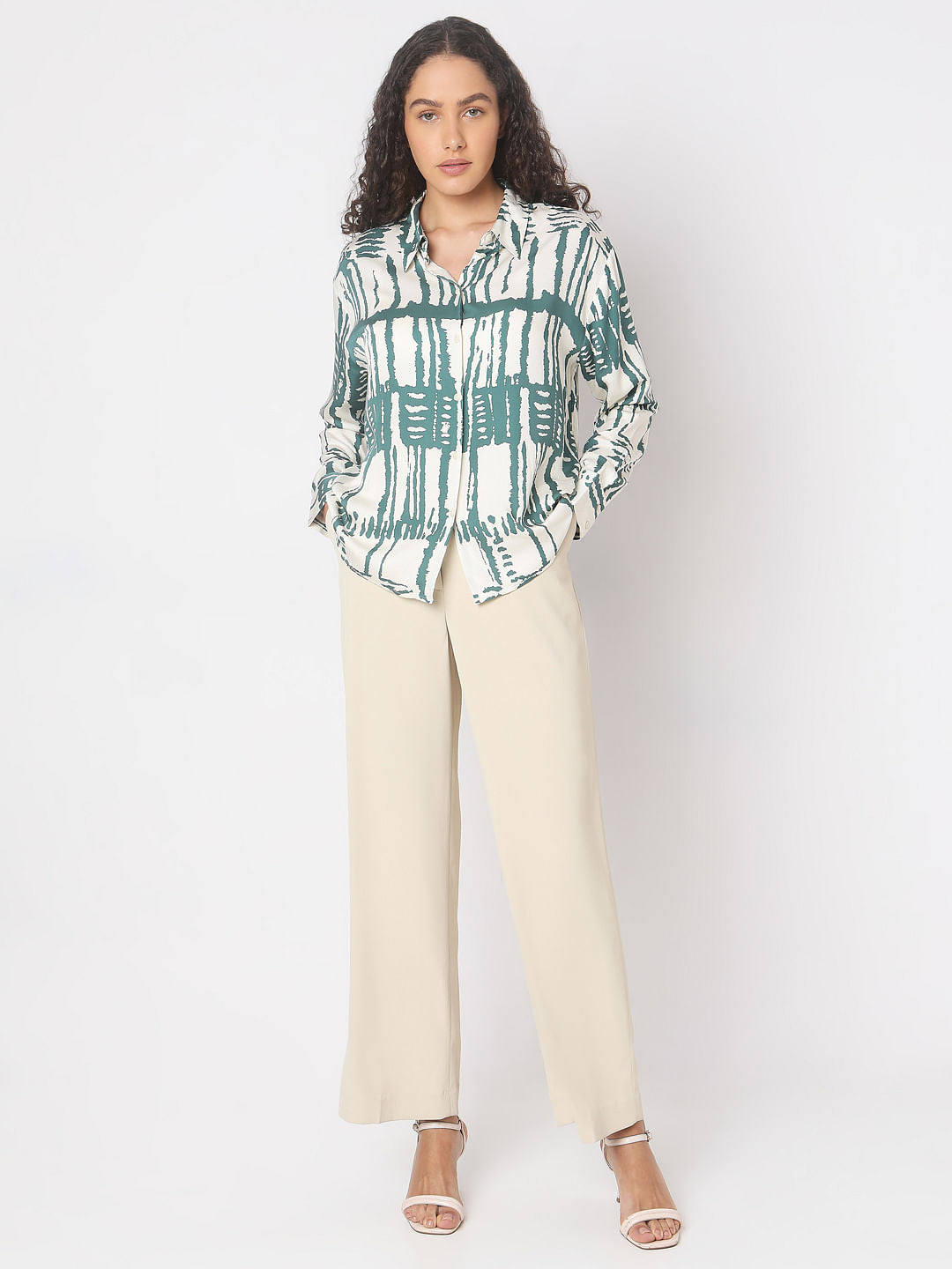 Sage Green Abstract Print Shirt