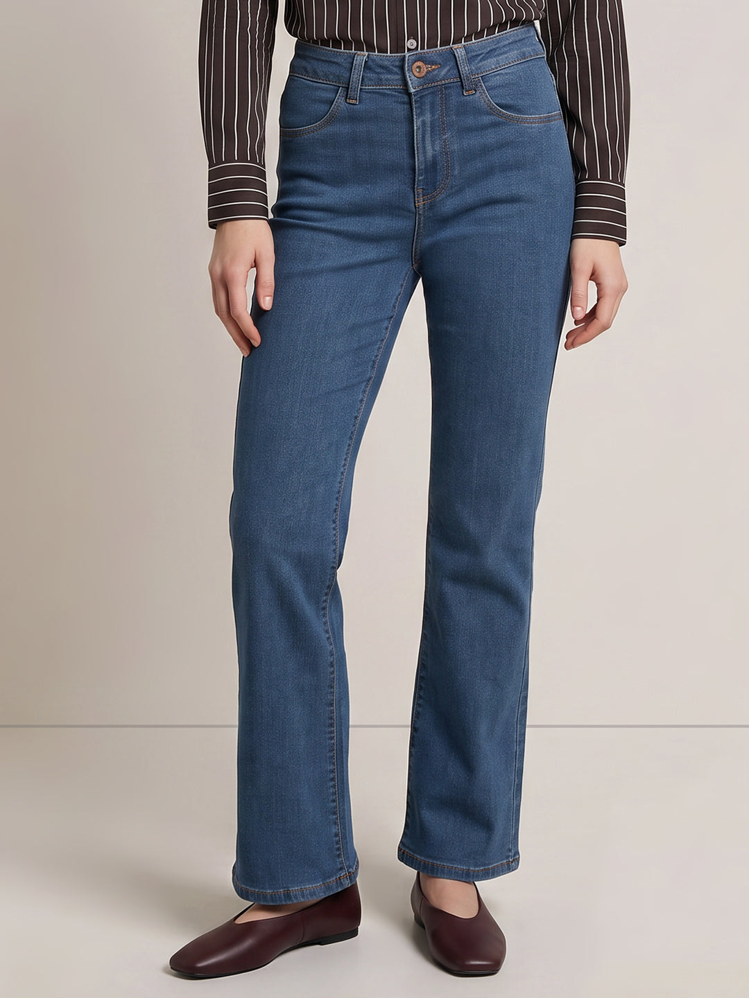 Blue High Rise Wide Leg Jeans