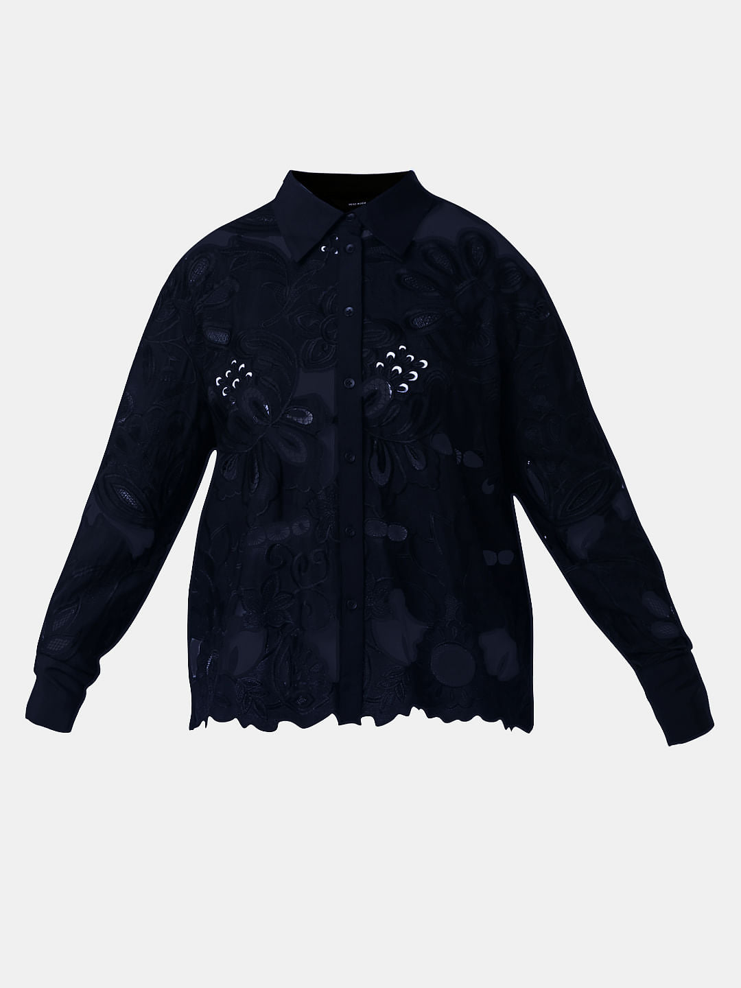 Black Embroidered Cutwork Shirt
