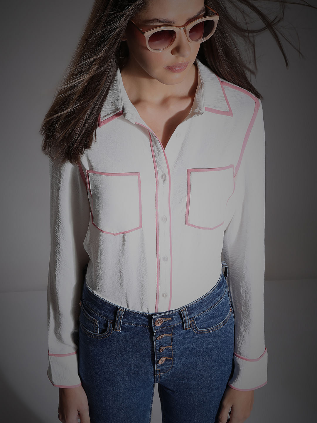 White Contrast Trim Shirt