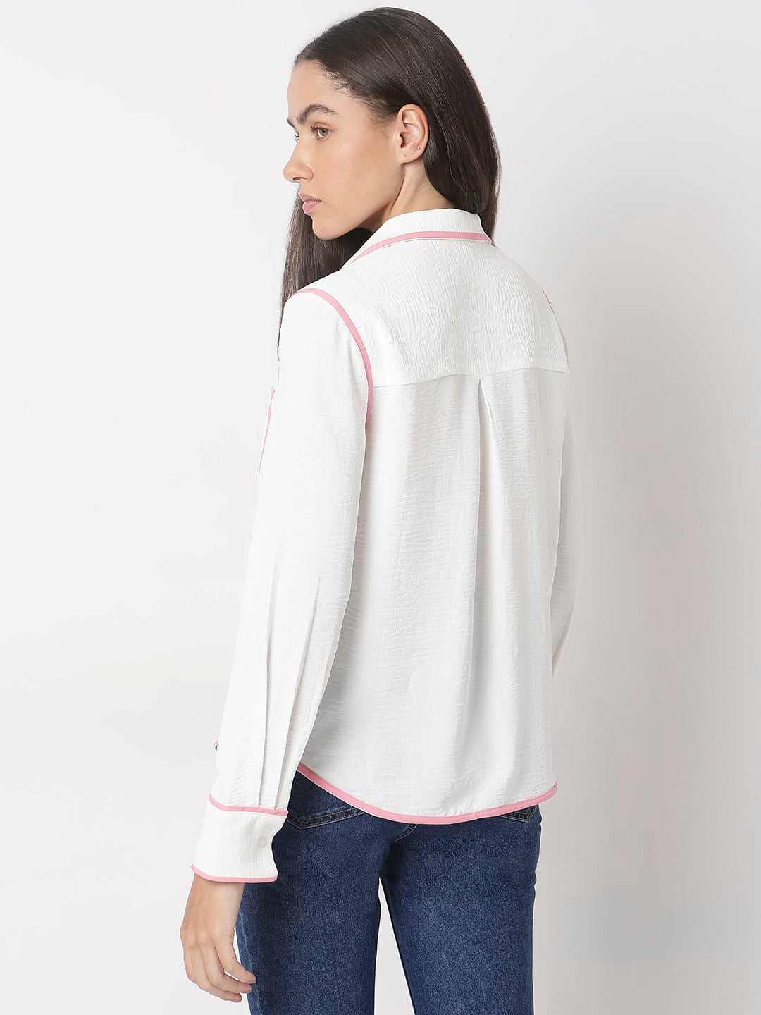White Contrast Trim Shirt