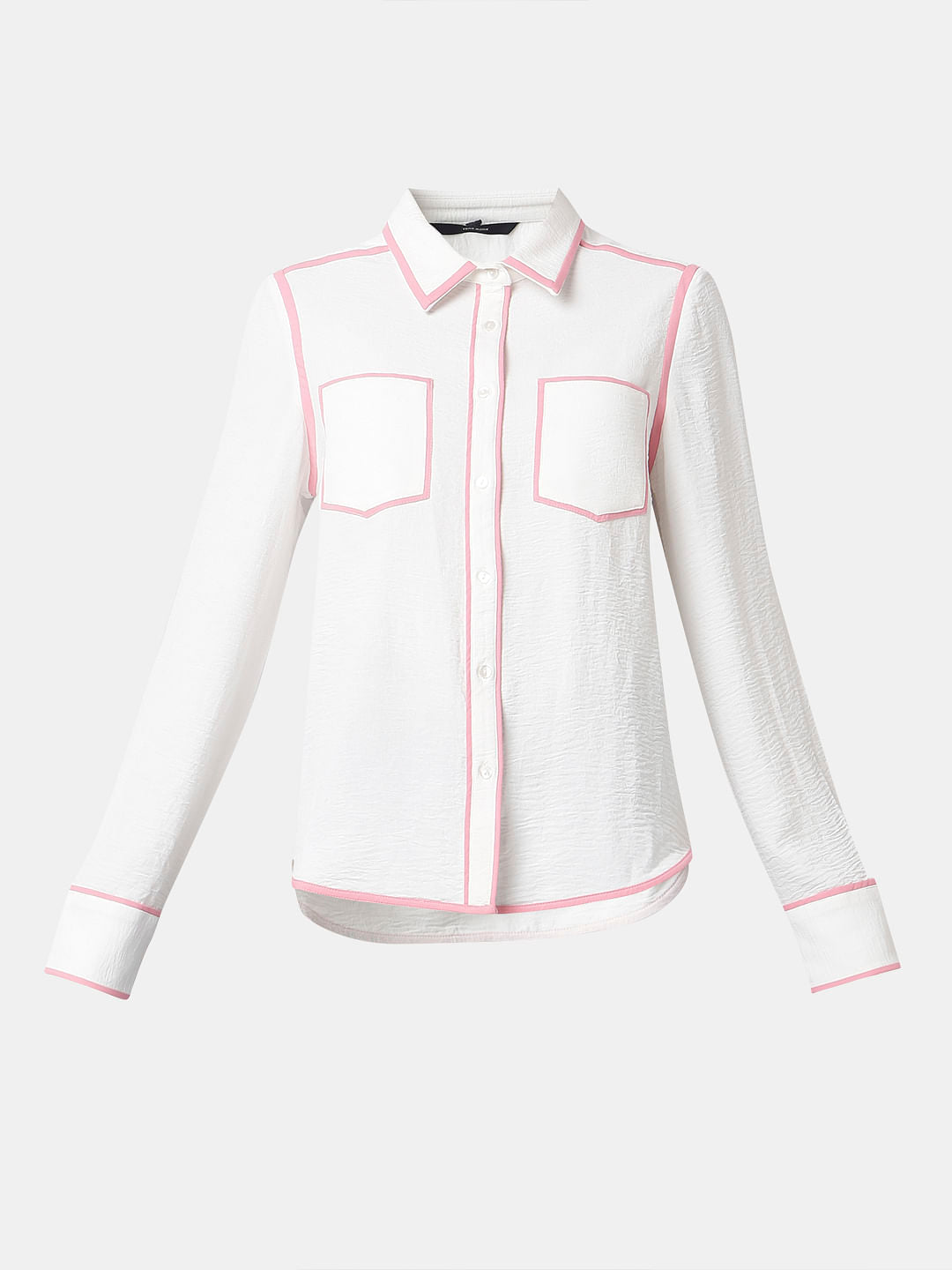 White Contrast Trim Shirt