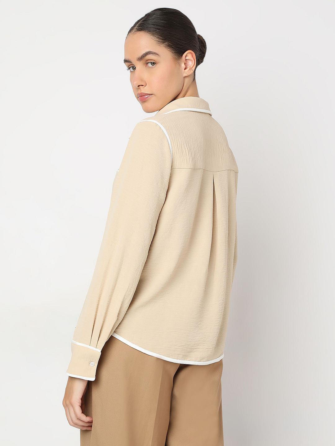 Beige Contrast Trim Shirt
