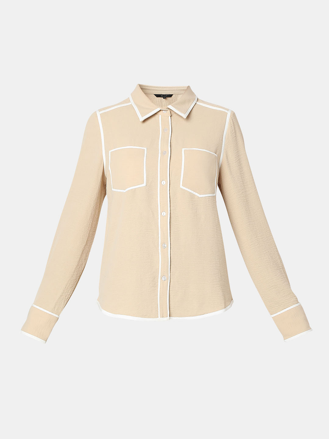 Beige Contrast Trim Shirt