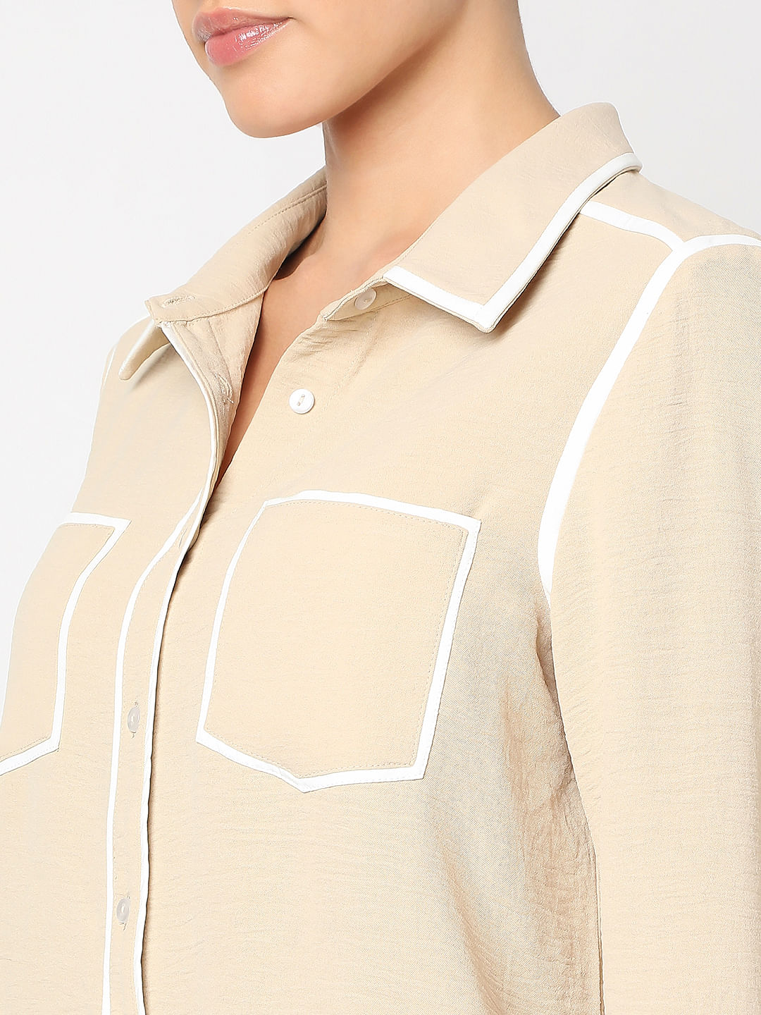 Beige Contrast Trim Shirt