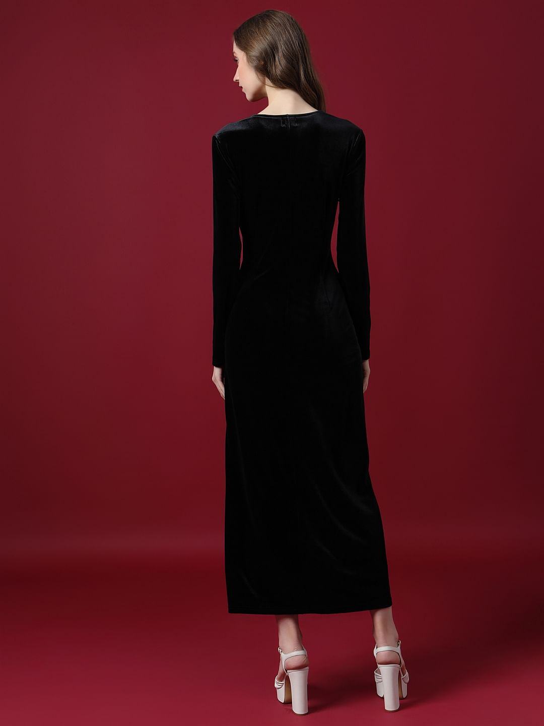 Marquee Black Velvet Midi Dress