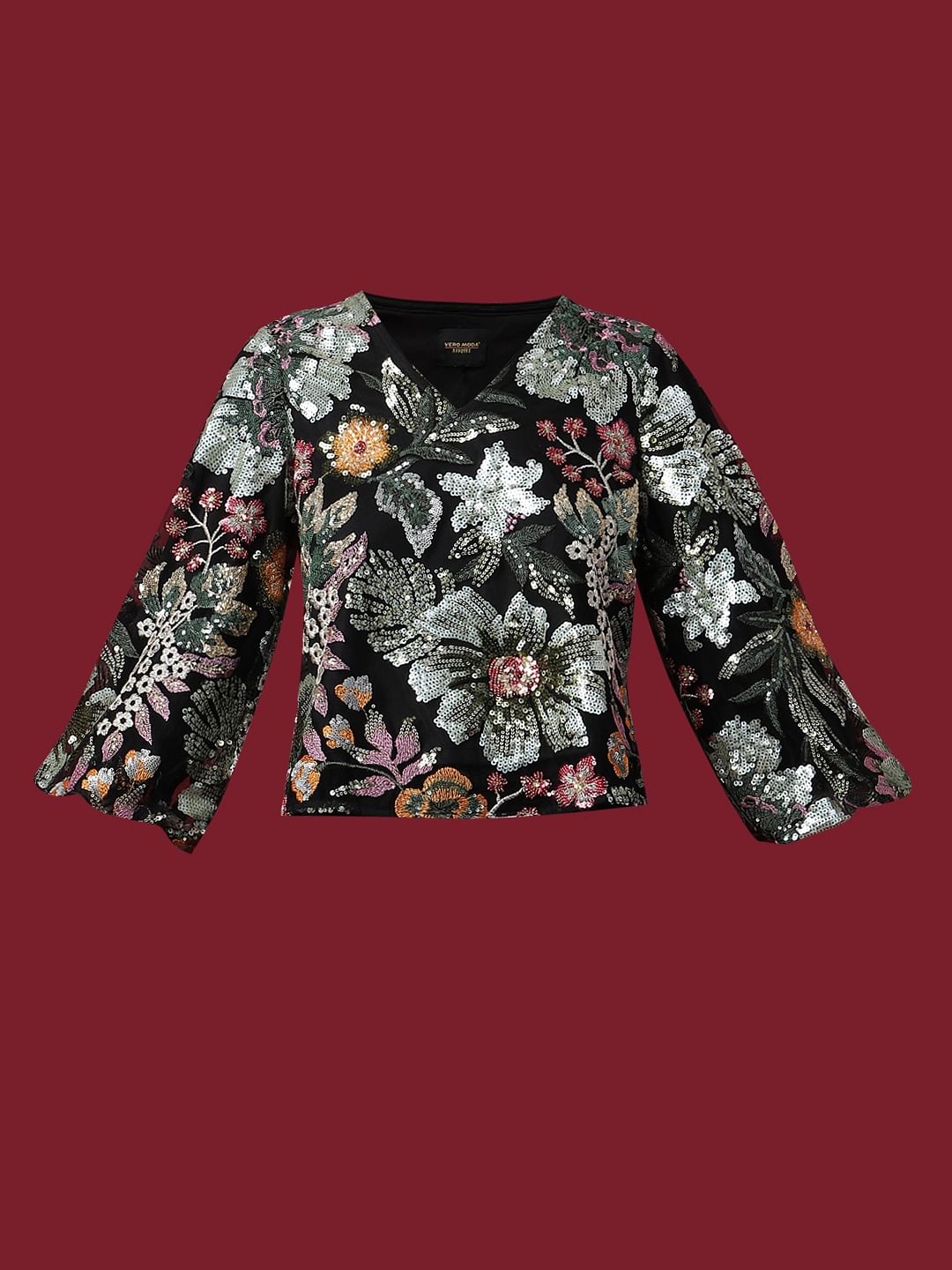 Marquee Black Embroidered Sequined Top