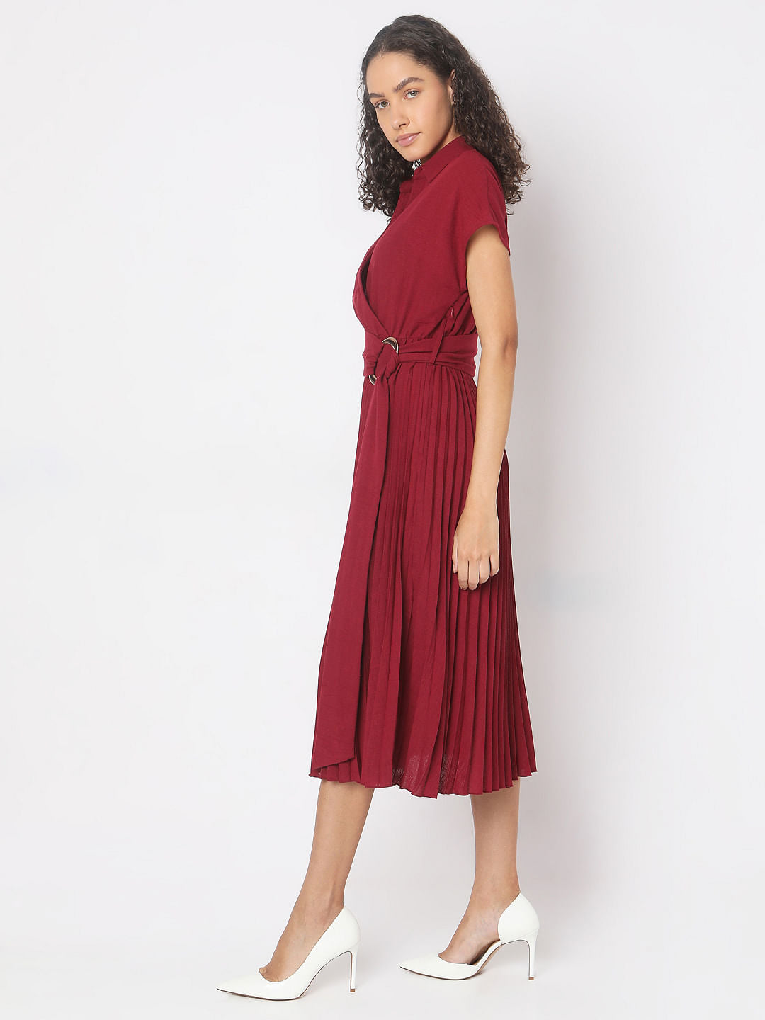 Red Pleated Midi Dress