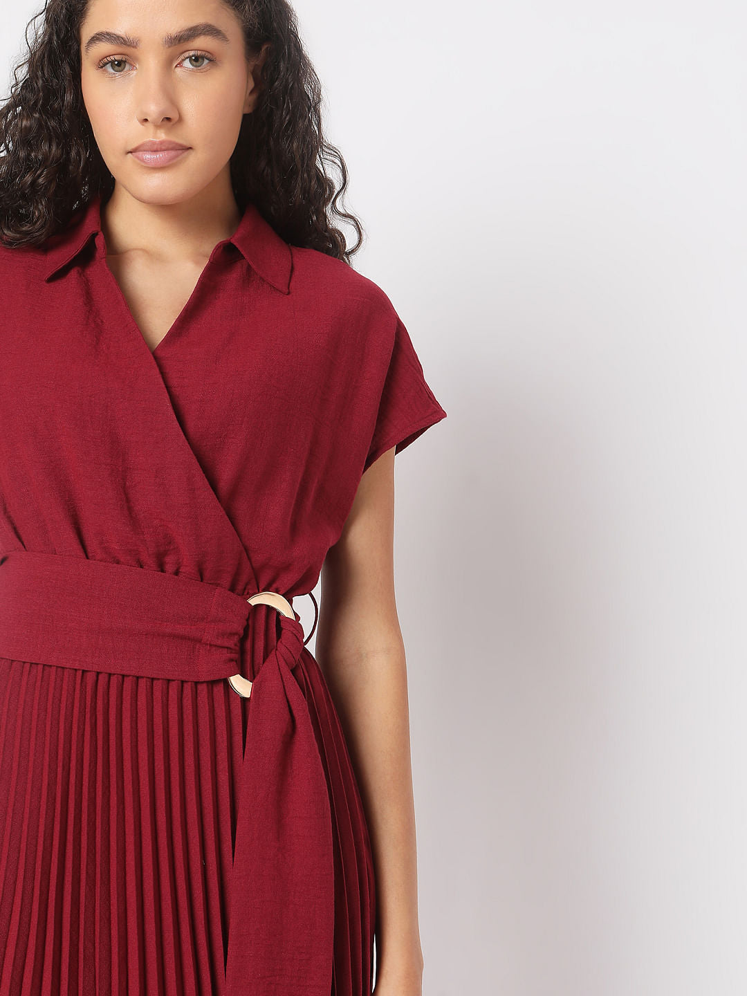 Red Pleated Midi Dress