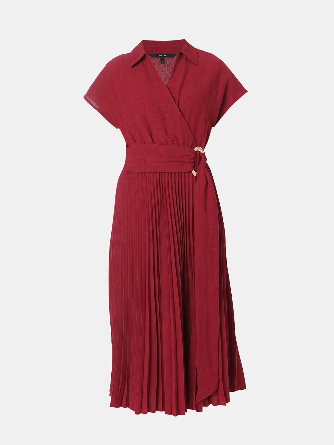 Red Pleated Midi Dress