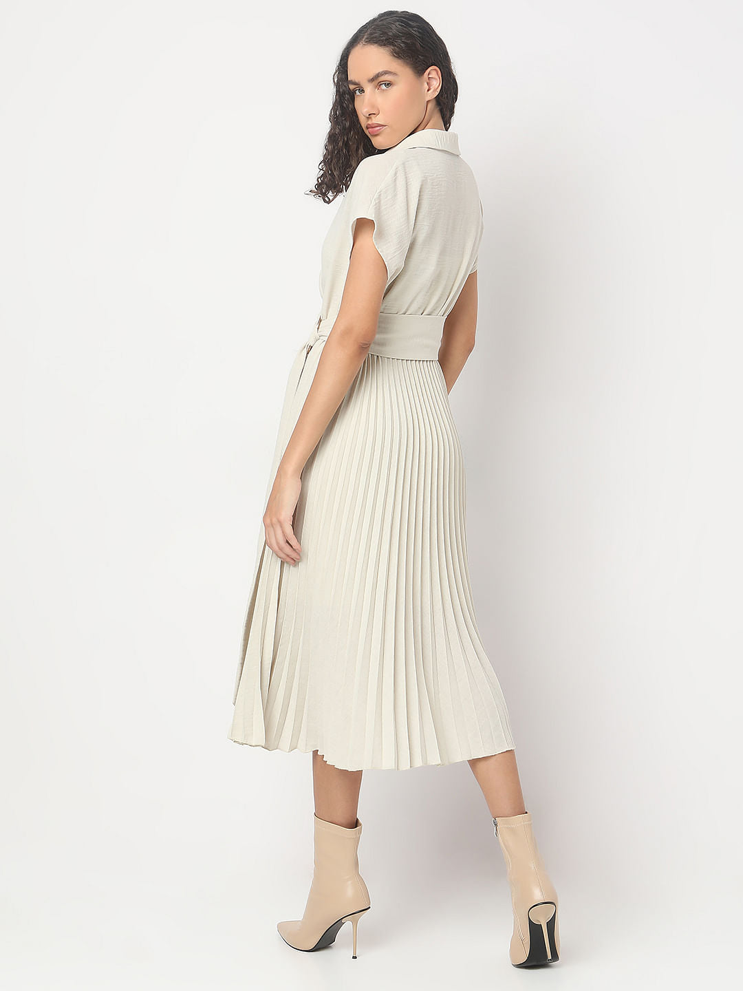 Ecru Pleated Midi Dress