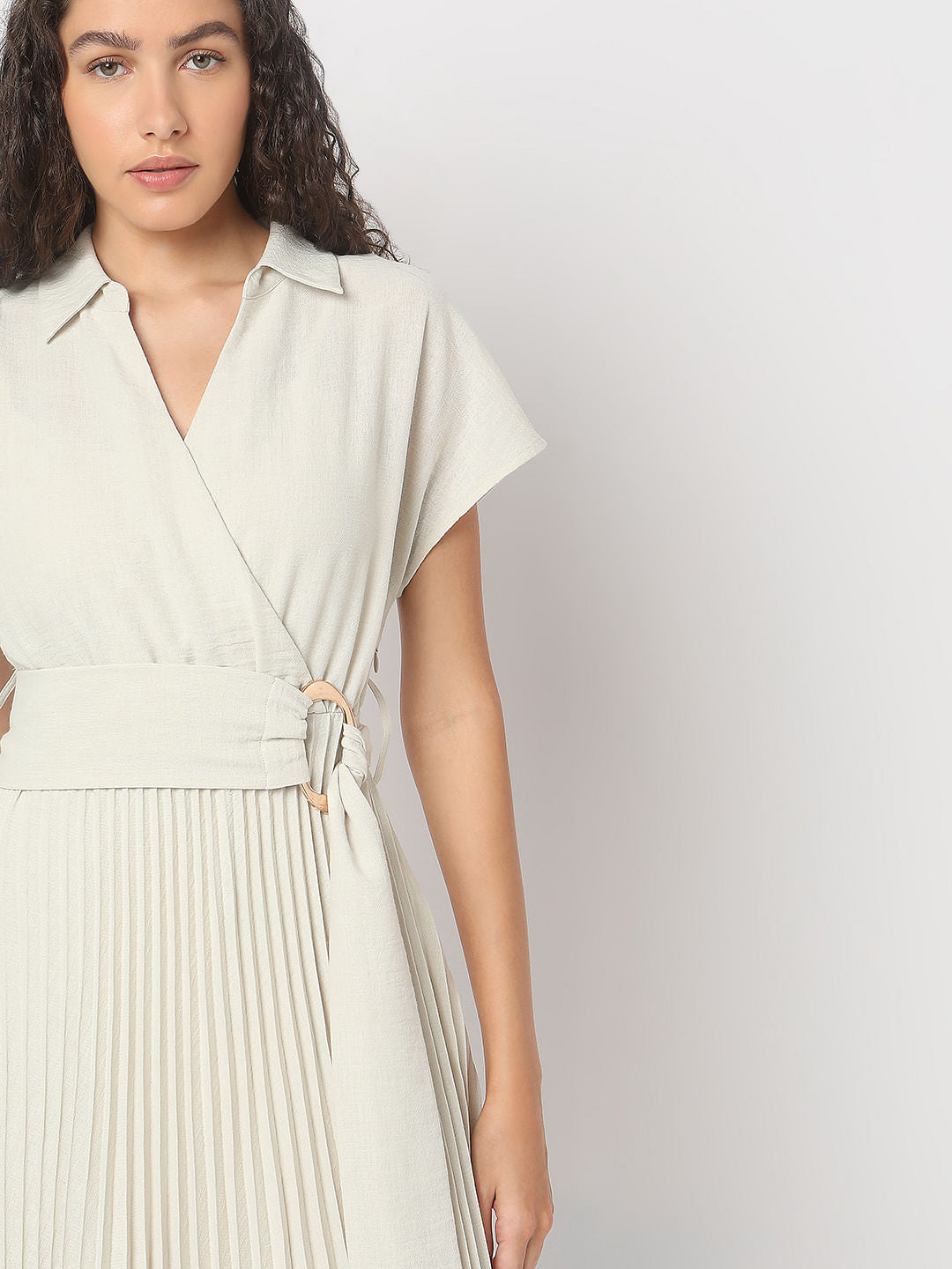 Ecru Pleated Midi Dress