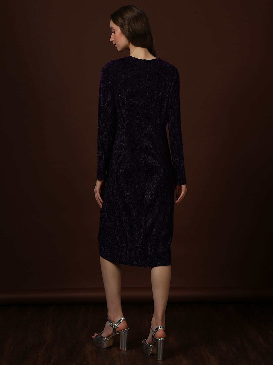 Plum Shimmer Wrap Midi Dress