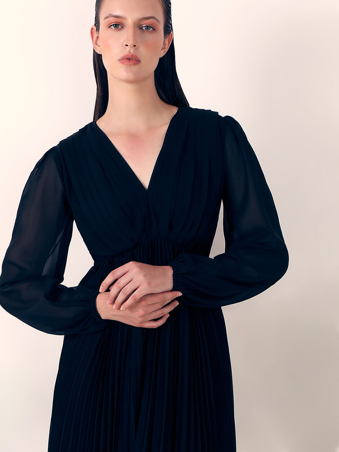 Black Asymmetric Pleated Dress