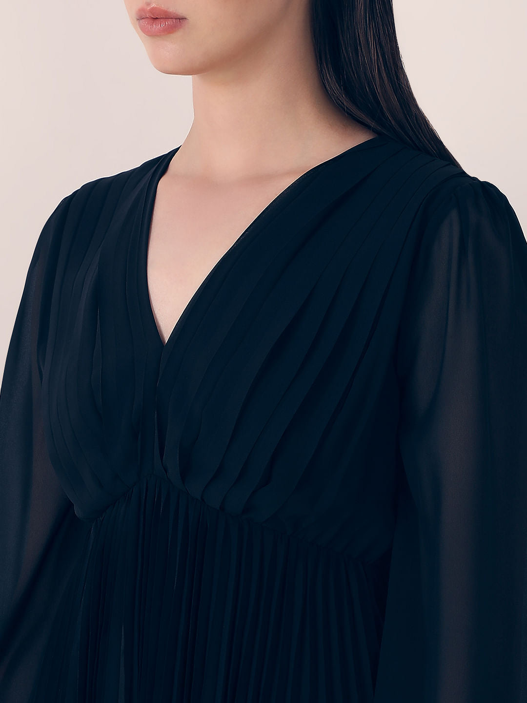 Black Asymmetric Pleated Dress
