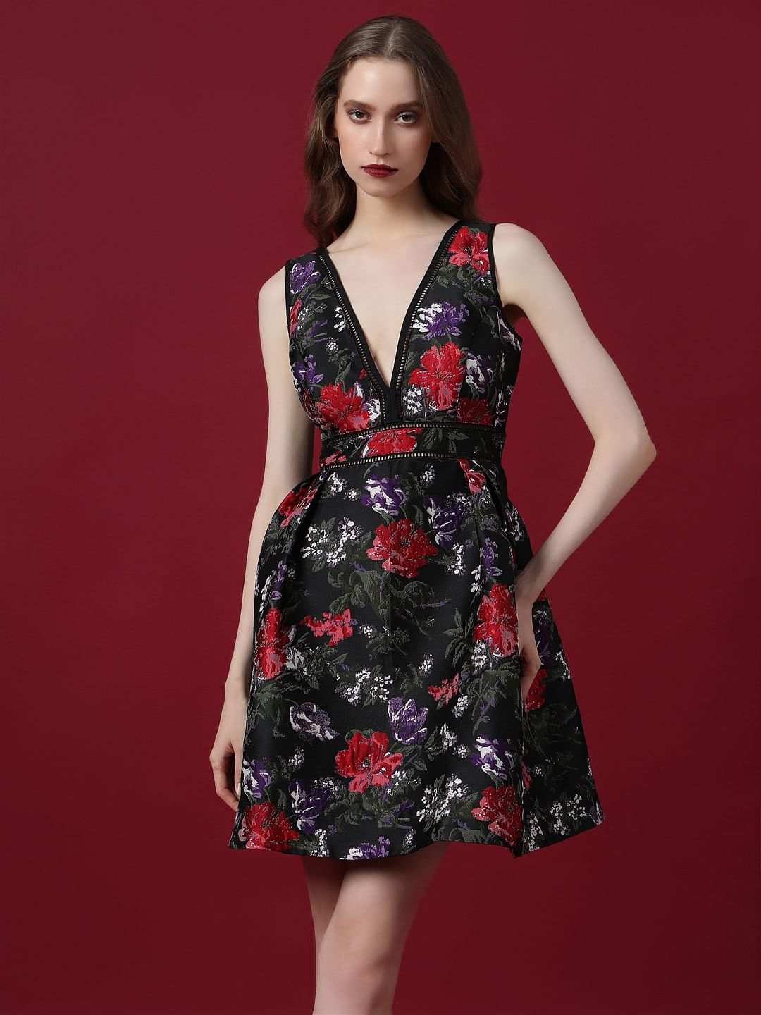Marquee Black Floral Jacquard Mini Dress