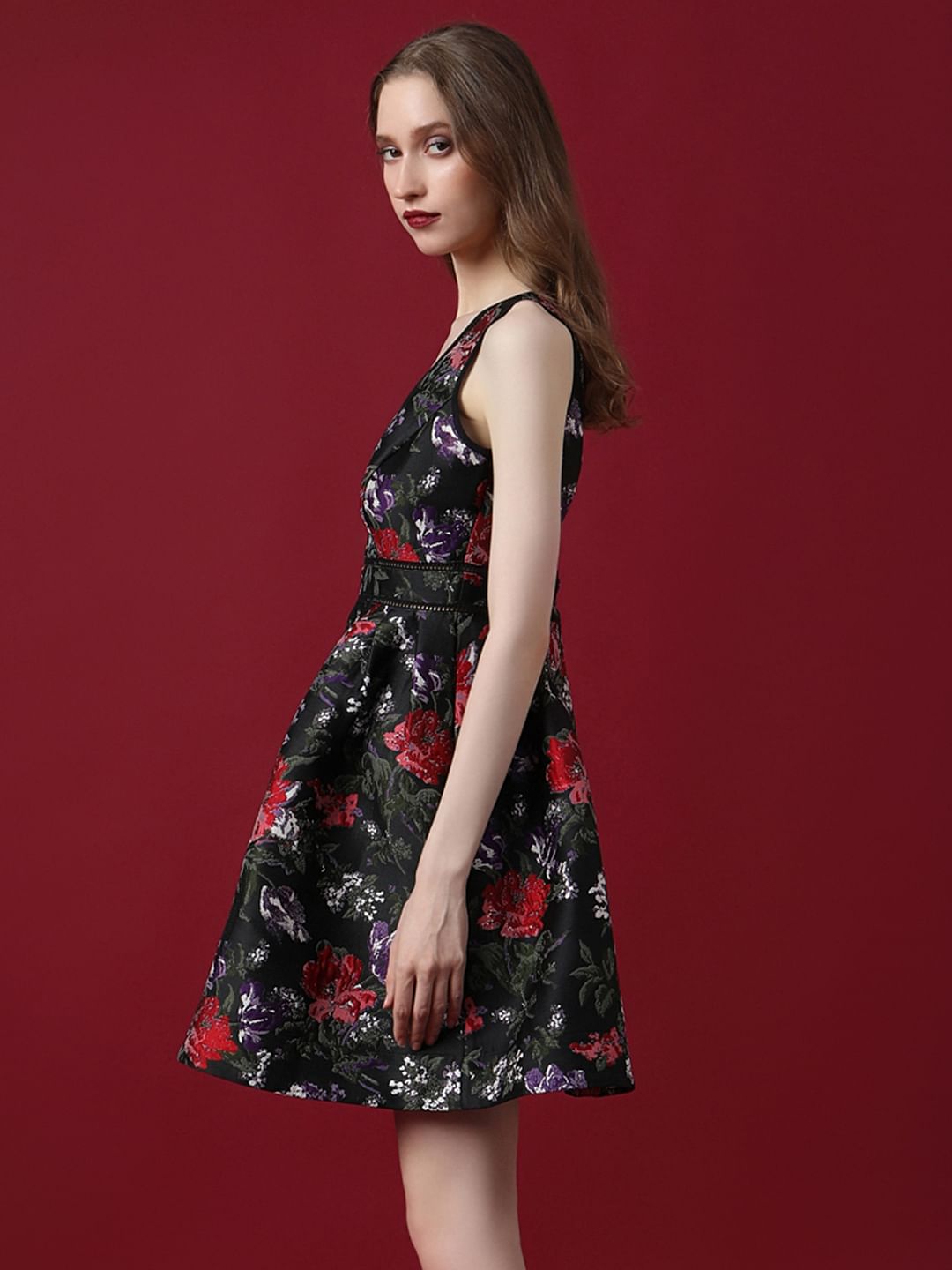 Marquee Black Floral Jacquard Mini Dress