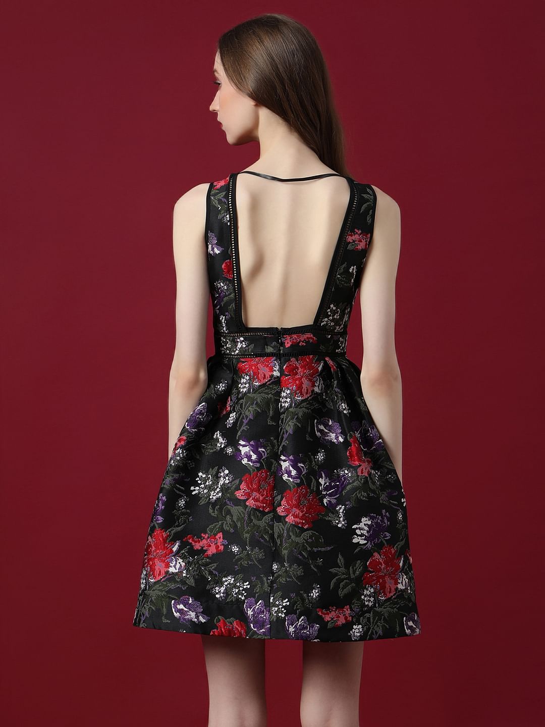 Marquee Black Floral Jacquard Mini Dress