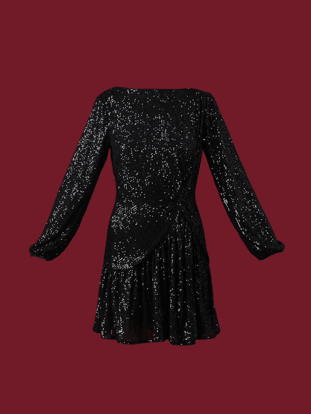 Marquee Black Sequined Fit & Flare Dress