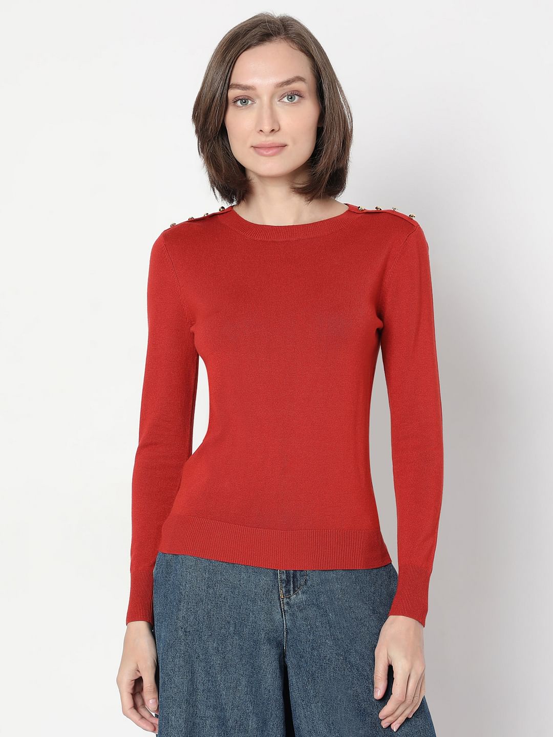 Red Long Sleeve Knit Pullover