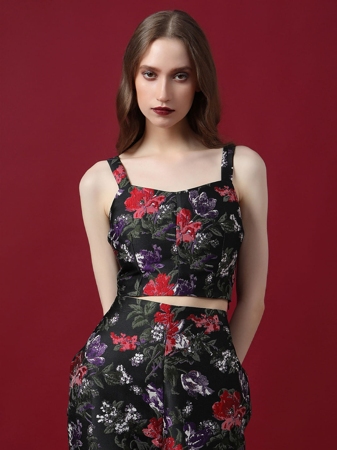 Marquee Black Floral Jacquard Co-Ord Set Top