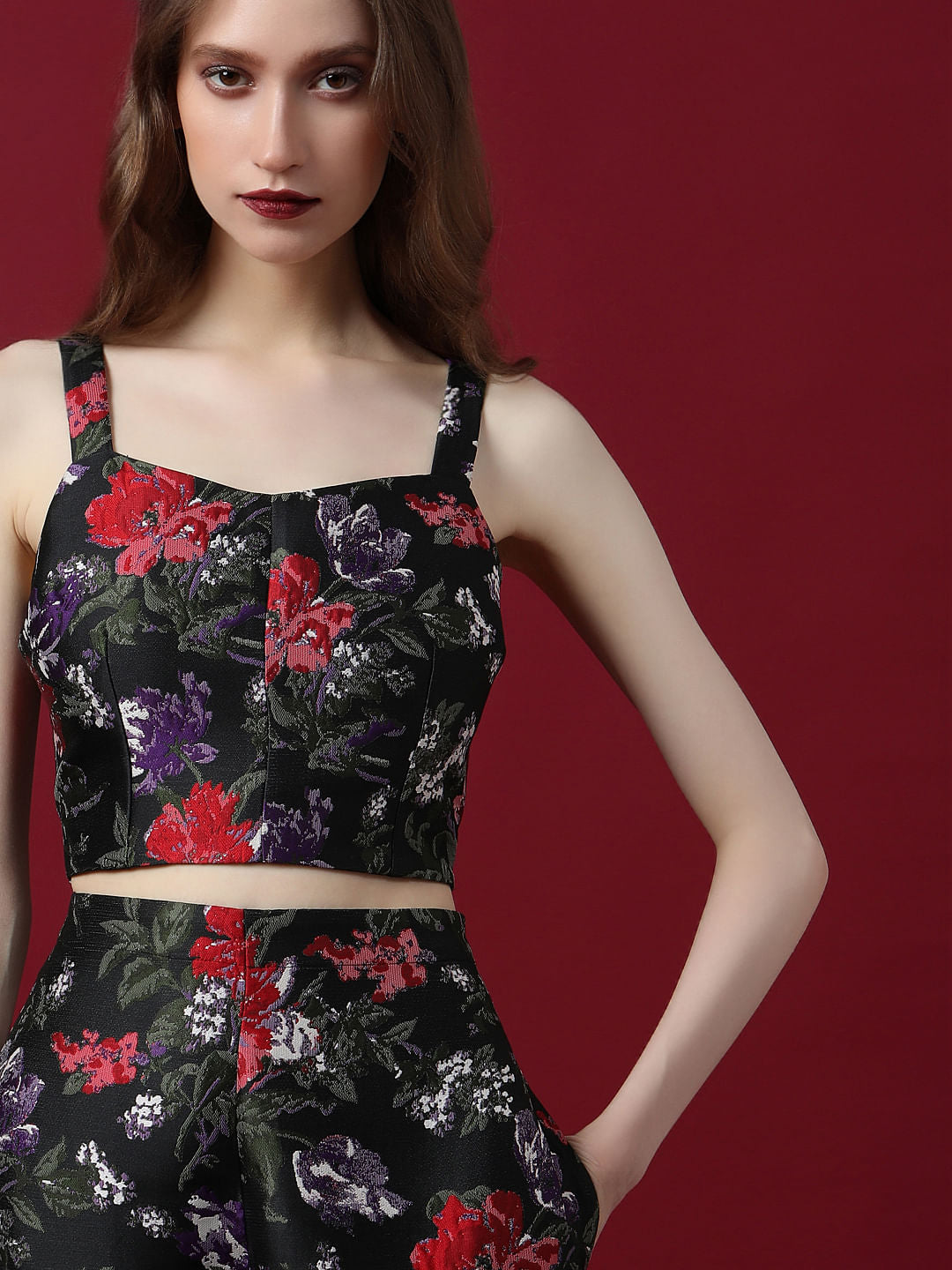 Marquee Black Floral Jacquard Co-Ord Set Top