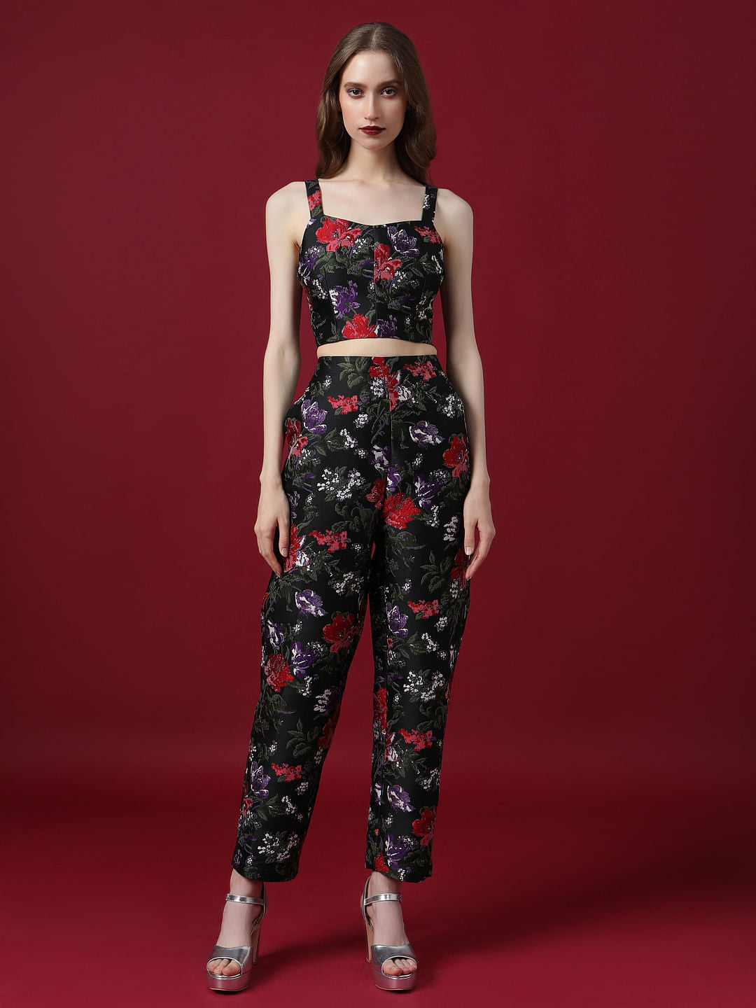 Marquee Black Floral Jacquard Co-Ord Set Pants