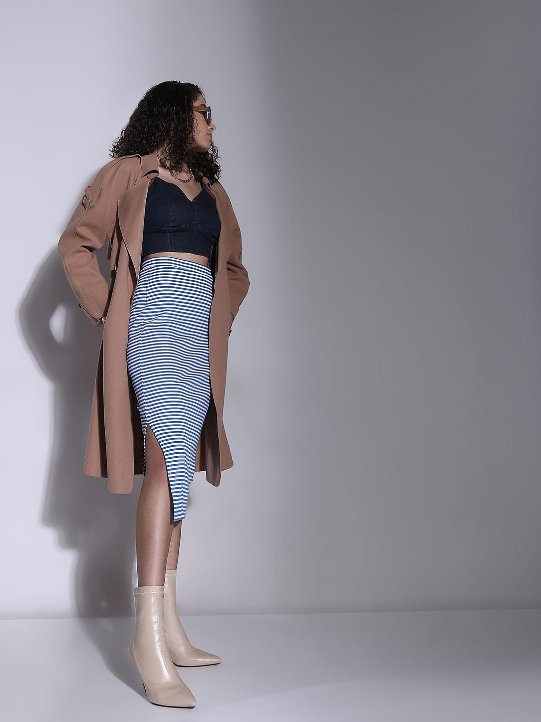 Blue Striped Pencil Skirt