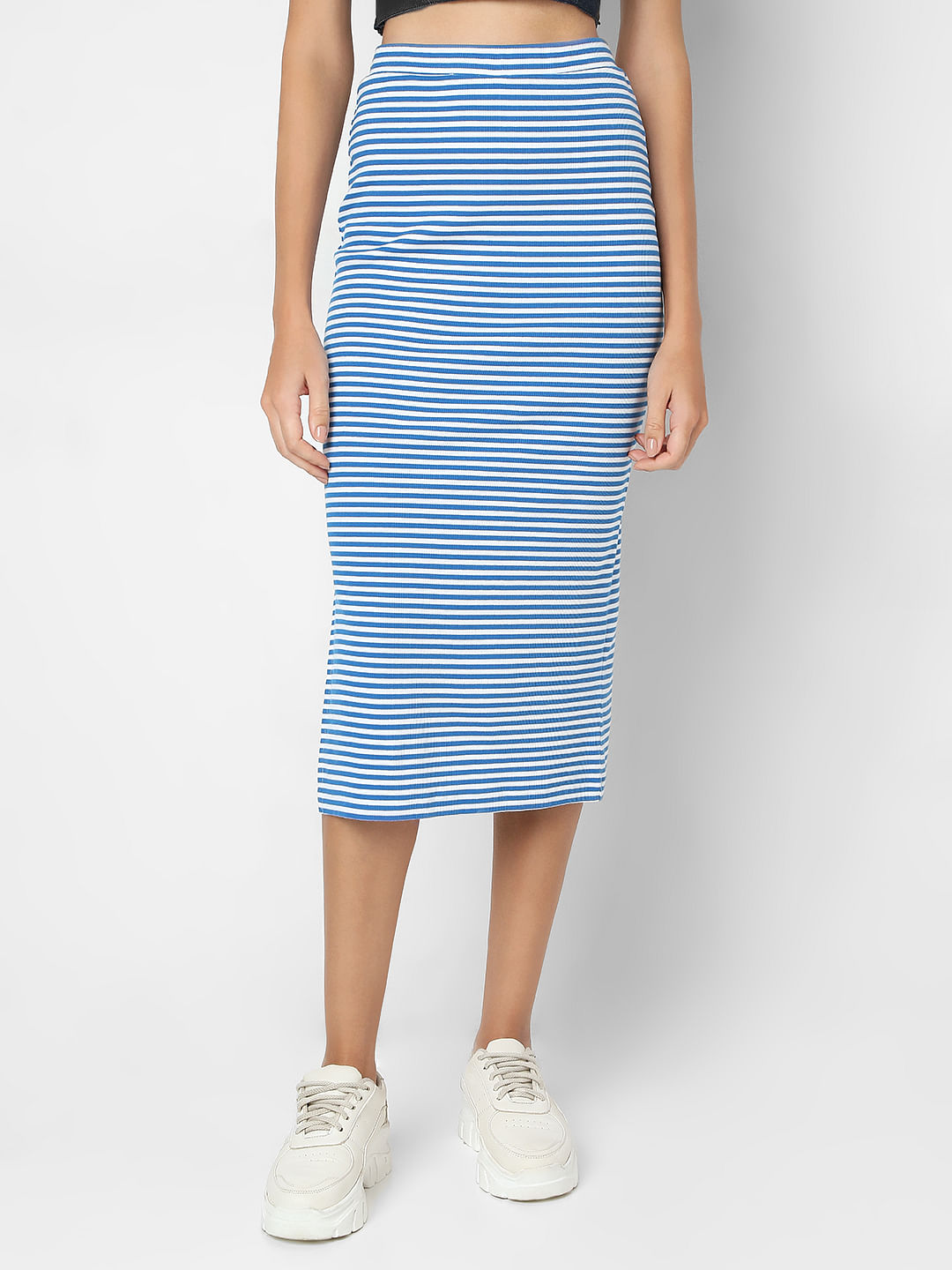 Blue Striped Pencil Skirt