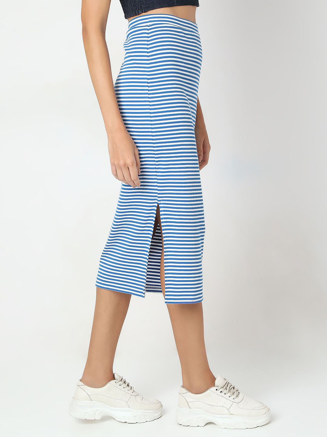 Blue Striped Pencil Skirt
