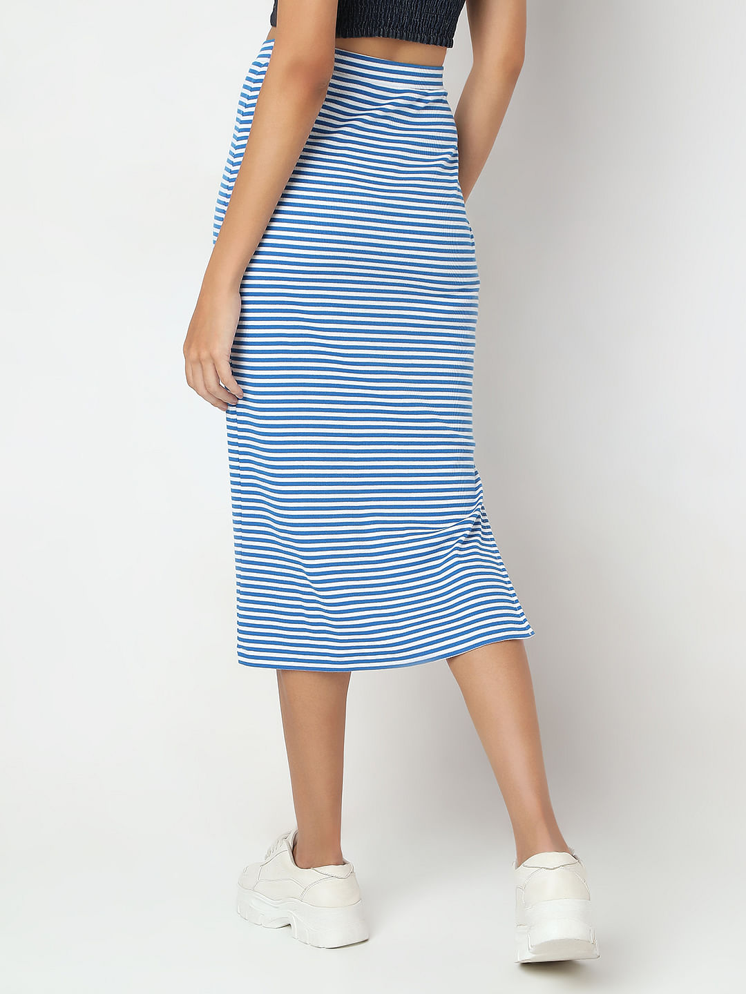Blue Striped Pencil Skirt