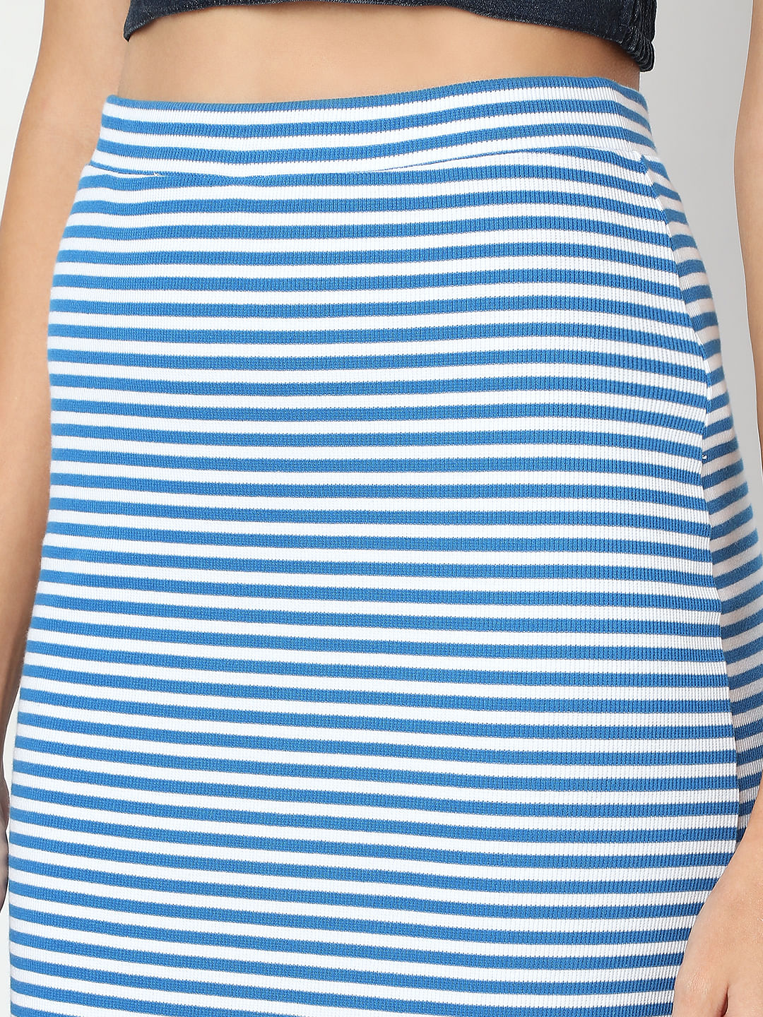 Blue Striped Pencil Skirt