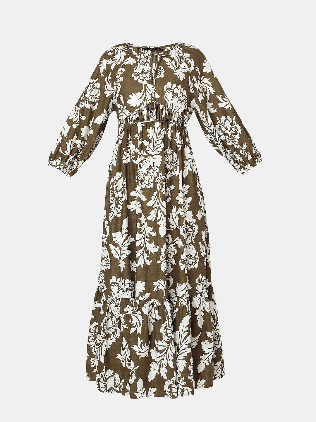 Green Floral Print Midi Dress