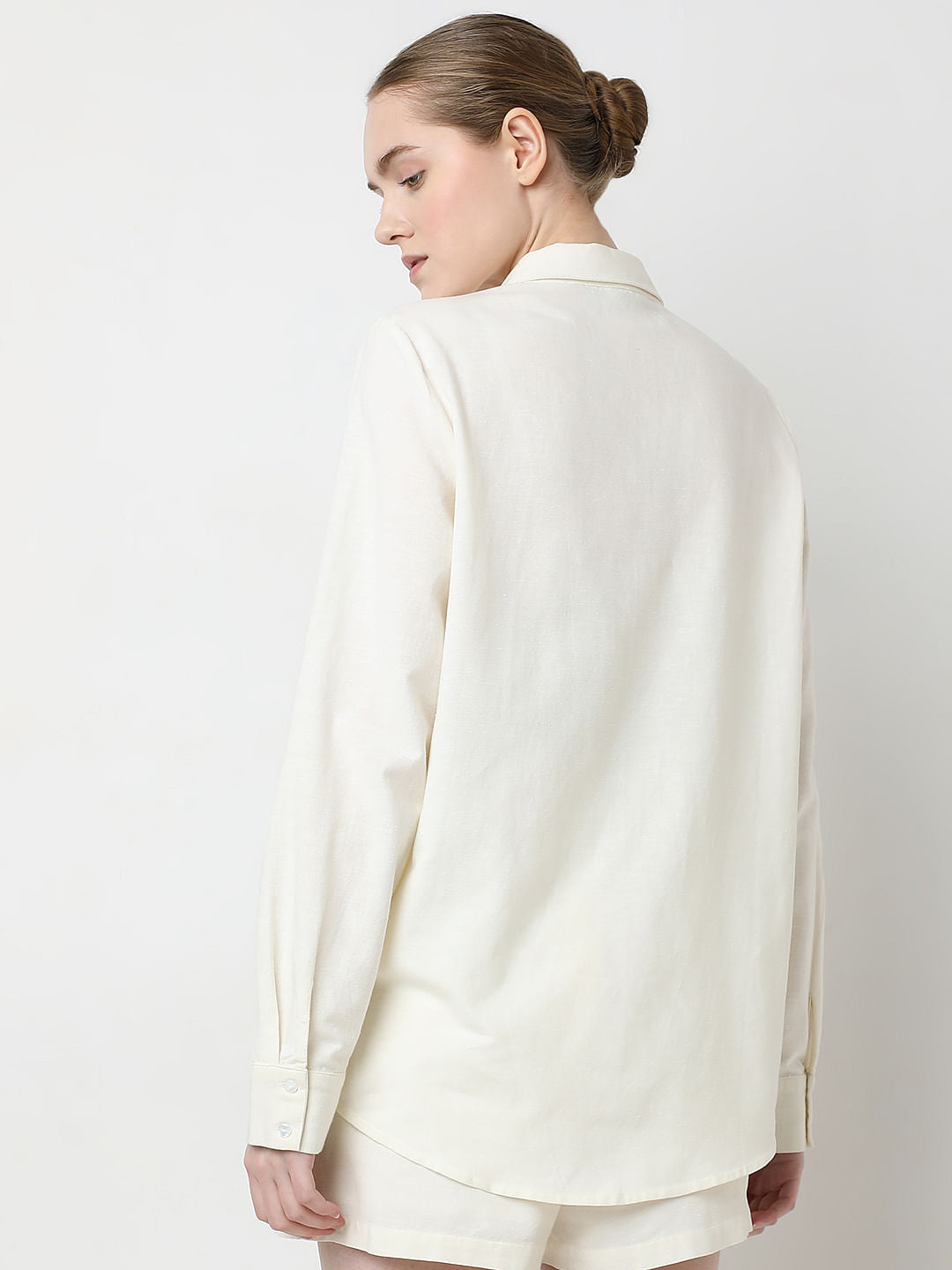 Cream Embroidered Co-Ord Set Shirt