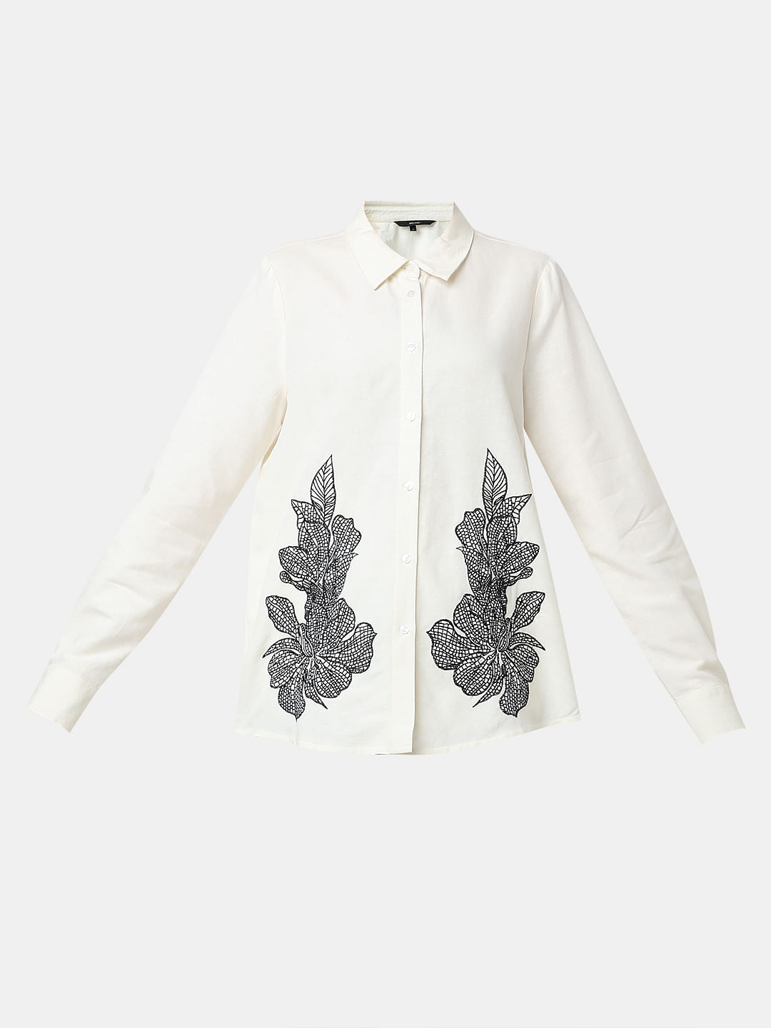 Cream Embroidered Co-Ord Set Shirt