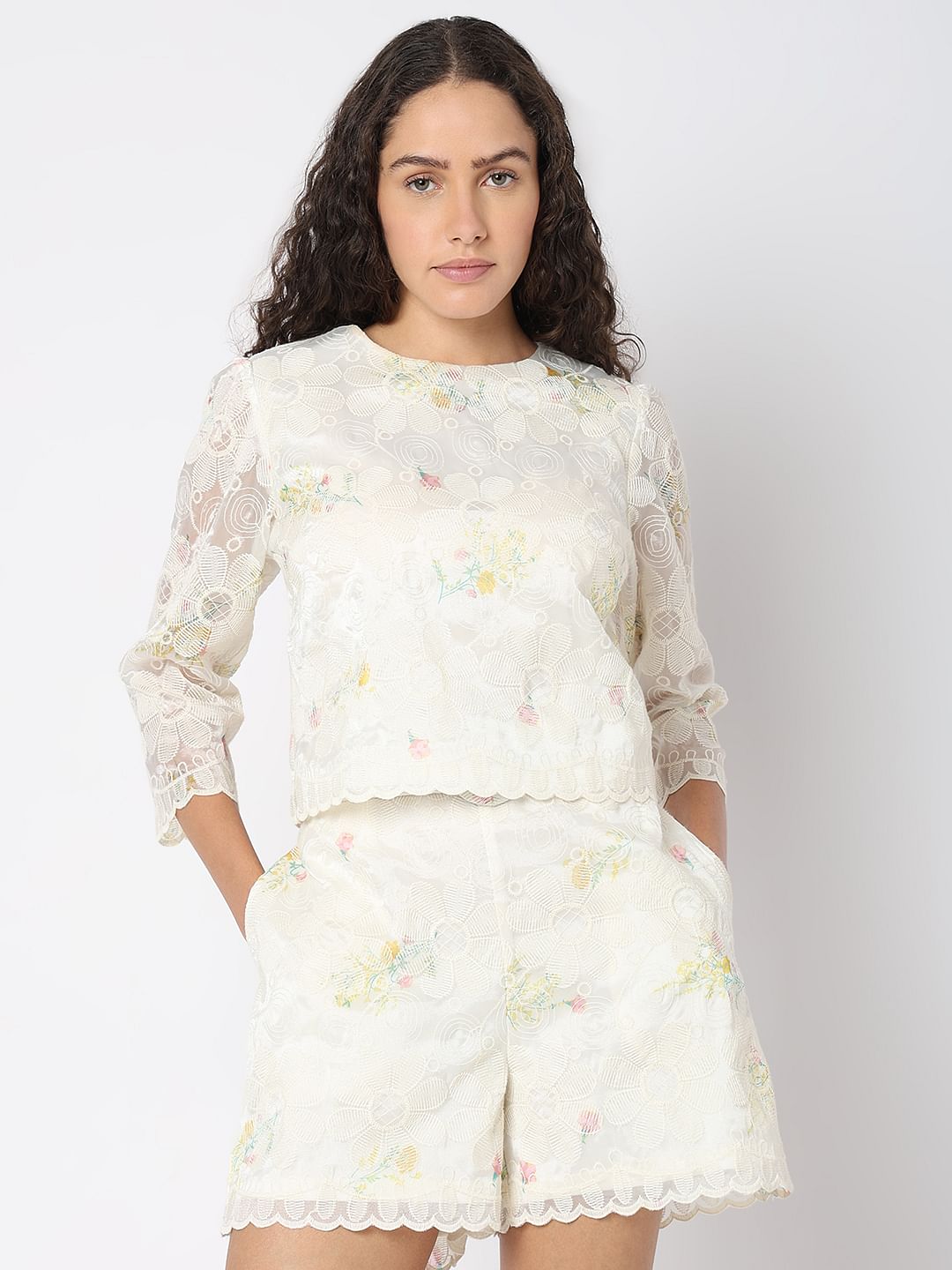 White Embroidered Lace Top