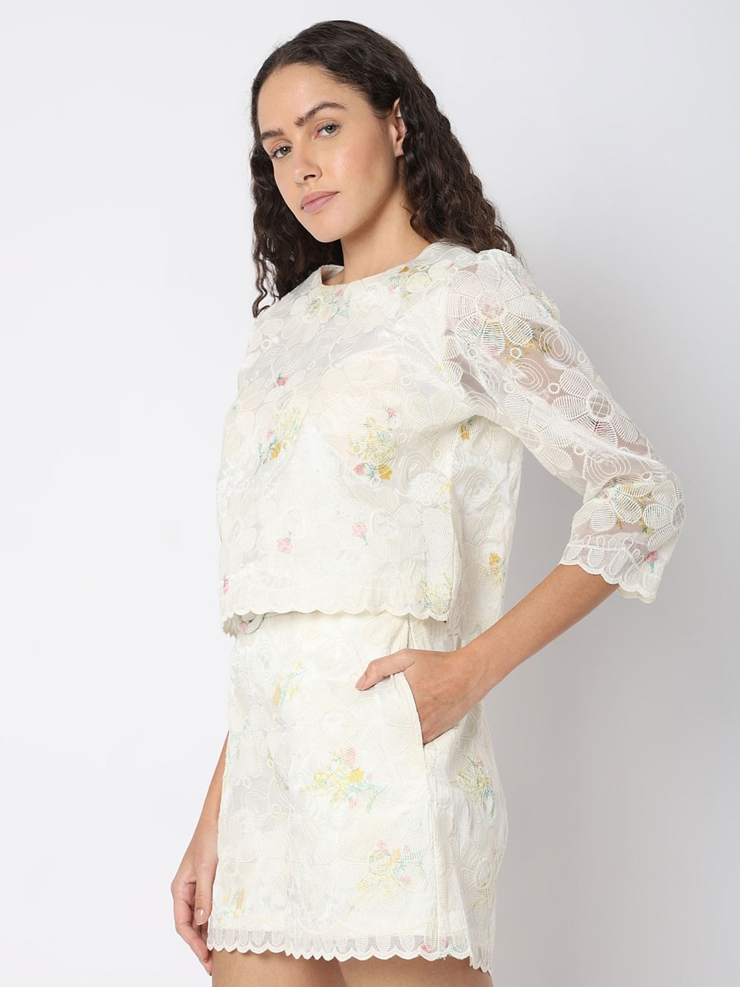 White Embroidered Lace Top