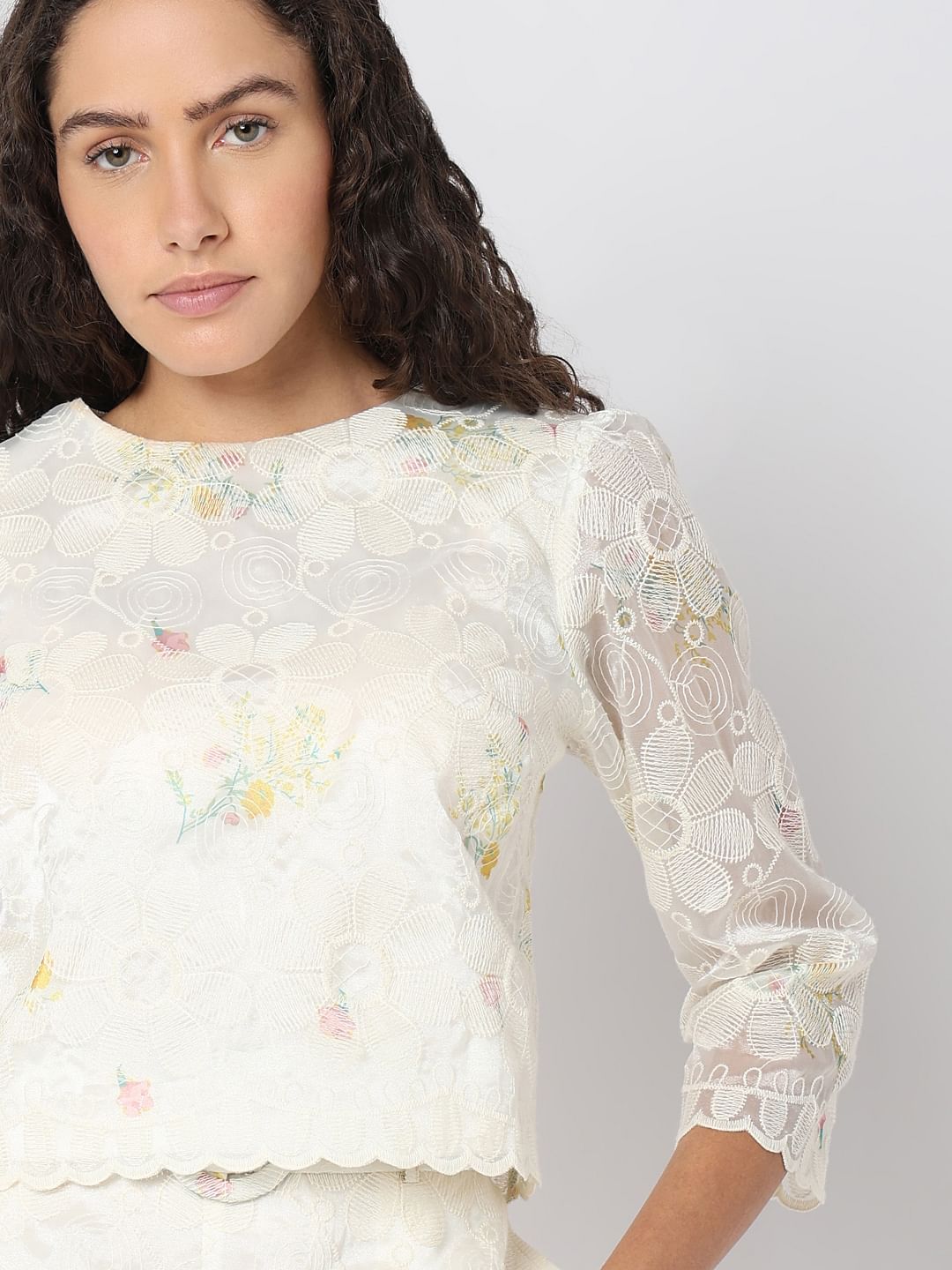 White Embroidered Lace Top