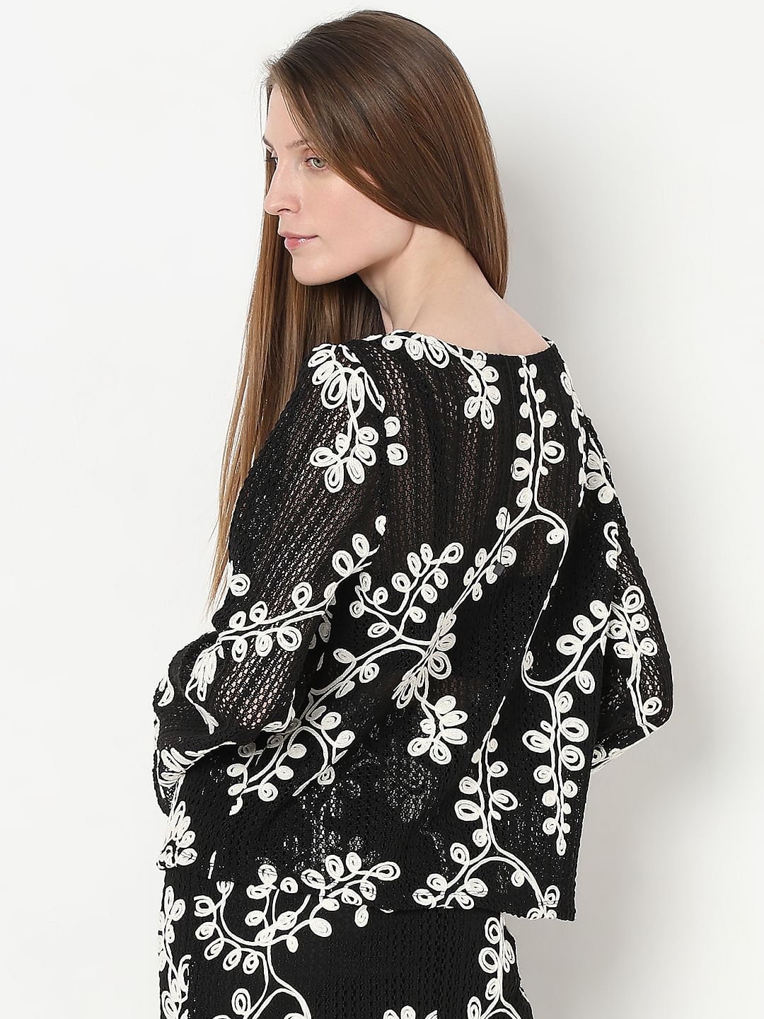 Black Embroidered Co-Ord Set Top