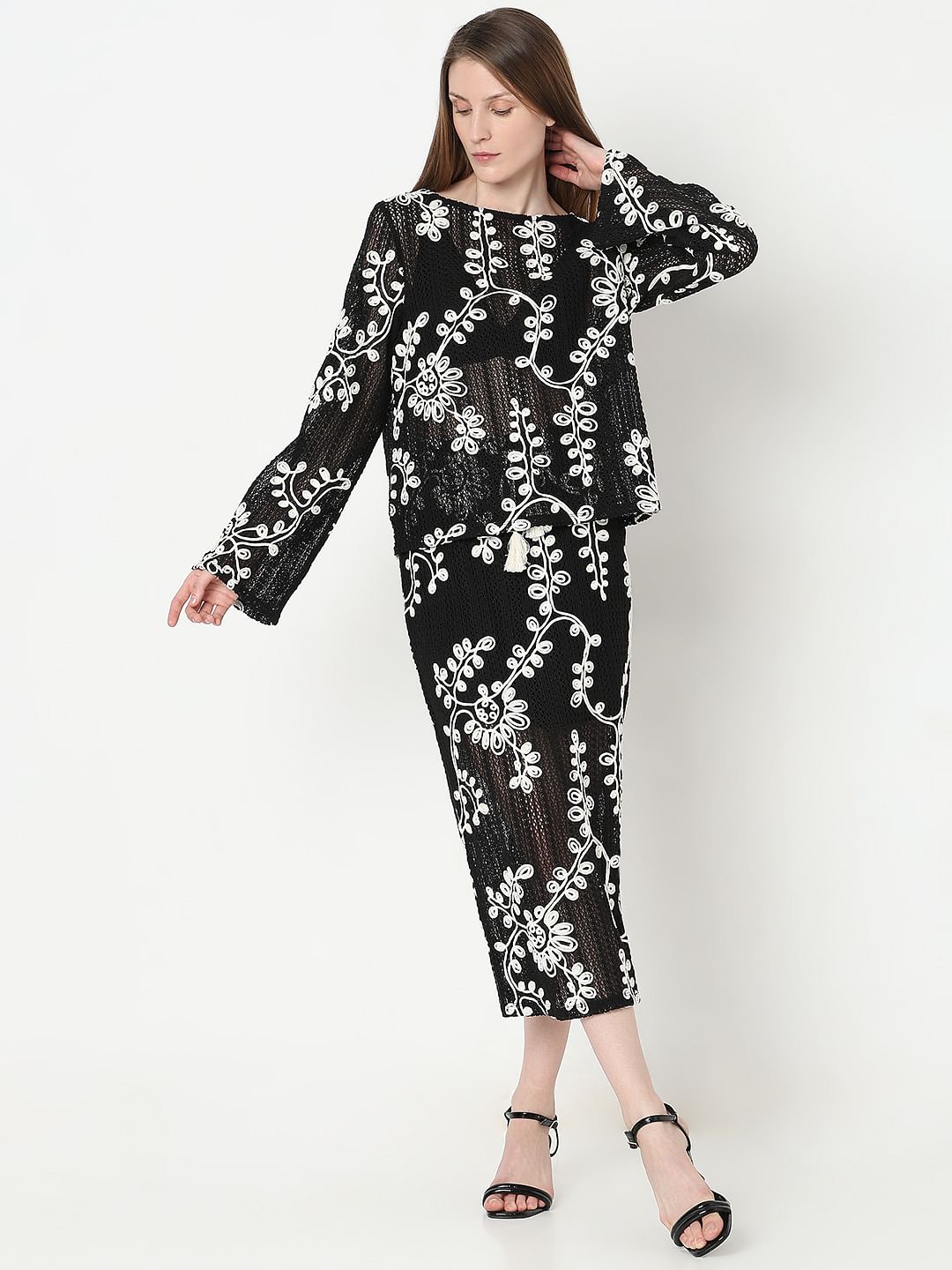 Black Embroidered Co-Ord Set Top